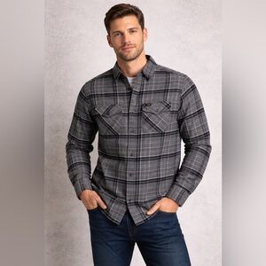 ❄️Lee Men's Charcoal Plaid Button Down Shirt